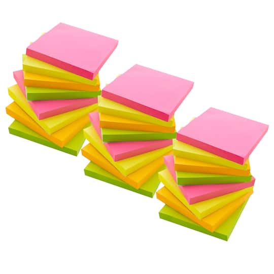 BAZIC Products® 3" x 3" Assorted Sticky Notepads, 3 Packs of 12